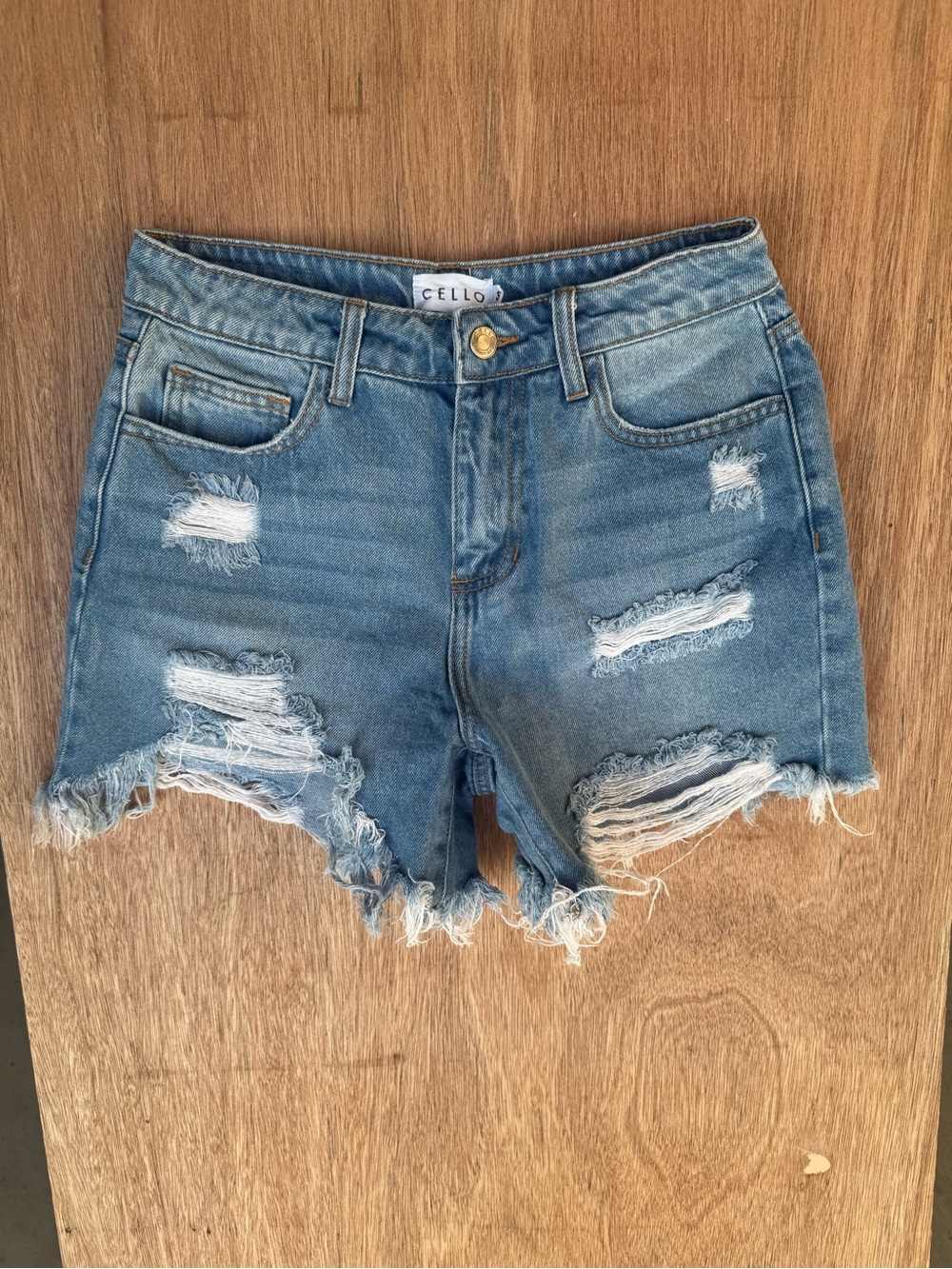 CELLO 100% Cotton High Rise Distressed Denim Shorts